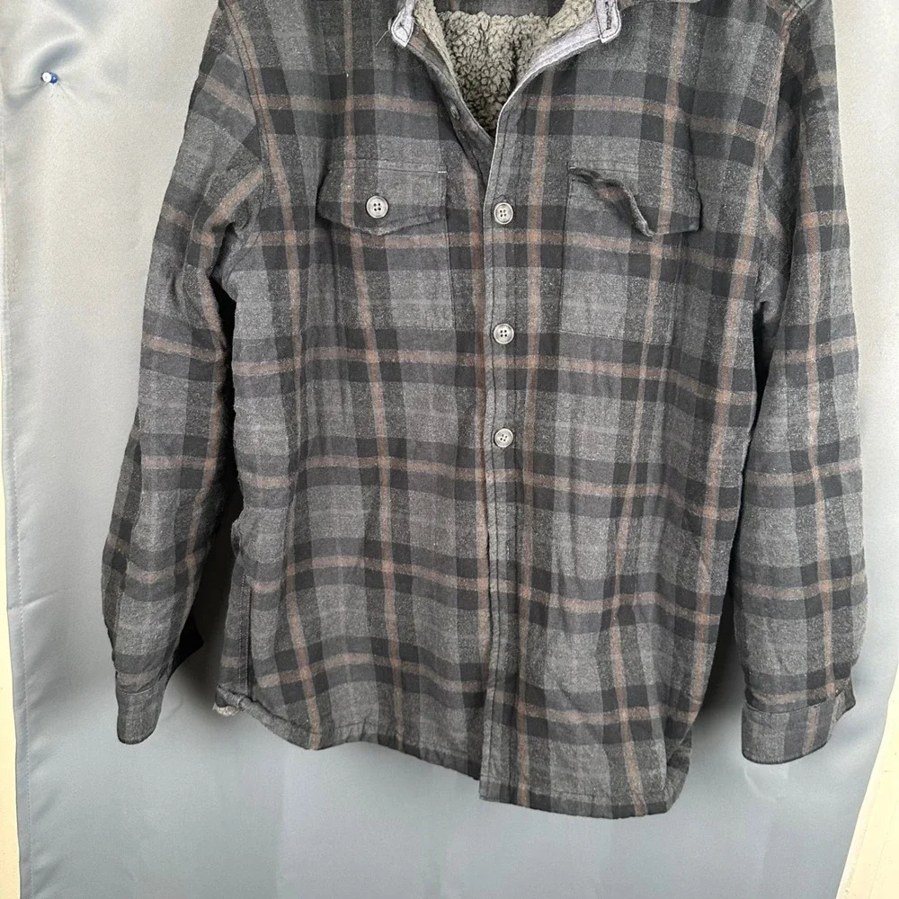 Carbon2Cobalt Mens Sherpa Lined Plaid Flannel Shirt Jacket Grey Brown LT 111154